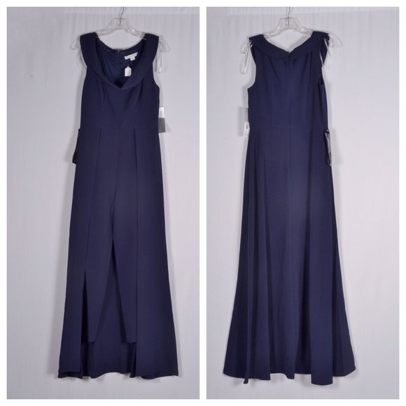 Kay Unger Navy Alara Walk Thru Jumpsuit Gown Navy - Picture 3 of 4